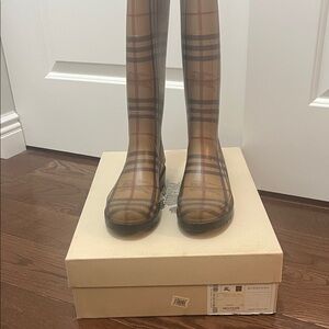 Burberry Tan Plaid Rain Boots